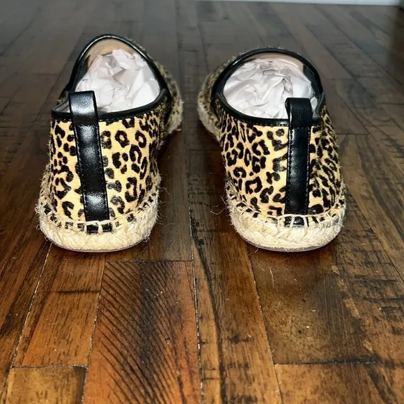 TALBOTS Izzy Flats Calf Hair Leather Espadrilles Leopard Print Cap toe size 8