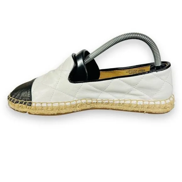 Talbots Izzy Quilted Soft Nappa Espadrilles Flats White / Black Women's 6M
