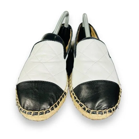 Talbots Izzy Quilted Soft Nappa Espadrilles Flats White / Black Women's 6M