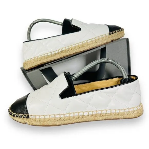Talbots Izzy Quilted Soft Nappa Espadrilles Flats White / Black Women's 6M