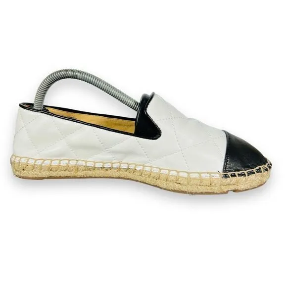Talbots Izzy Quilted Soft Nappa Espadrilles Flats White / Black Women's 6M