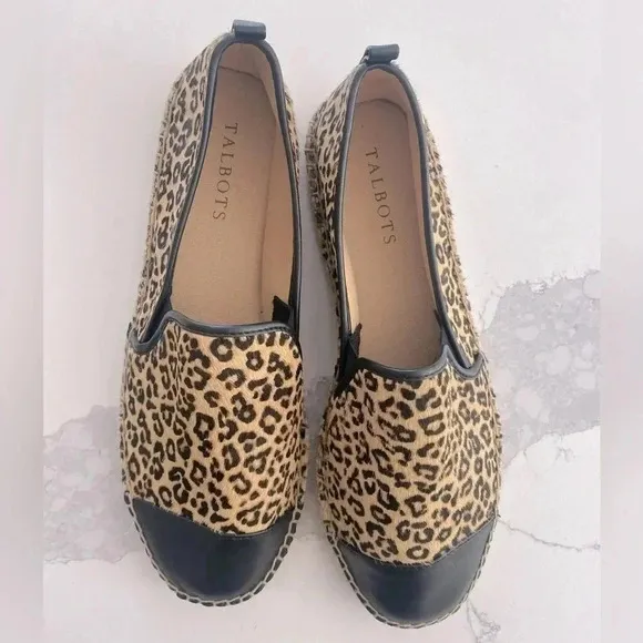 Talbots Leopard Calf Hair Cap Toe Leather Espadrille Flat Loafer Slip-On 8.5 NEW