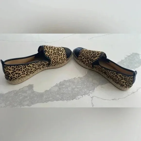 Talbots Leopard Calf Hair Cap Toe Leather Espadrille Flat Loafer Slip-On 8.5 NEW