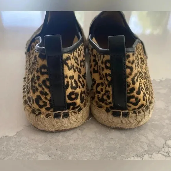 Talbots Leopard Calf Hair Cap Toe Leather Espadrille Flat Loafer Slip-On 8.5 NEW