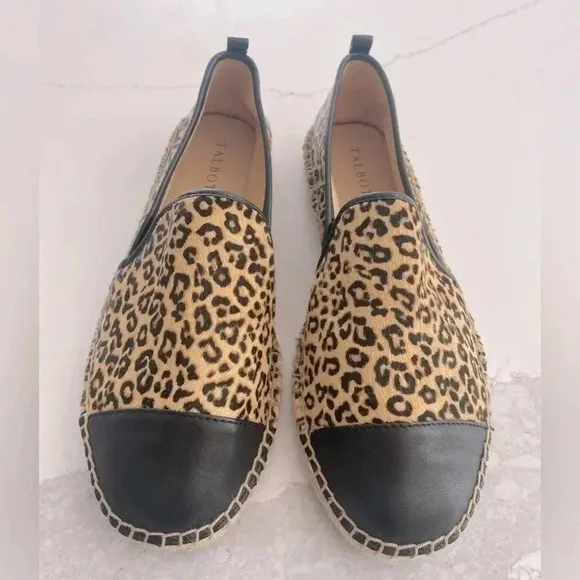 Talbots Leopard Calf Hair Cap Toe Leather Espadrille Flat Loafer Slip-On 8.5 NEW