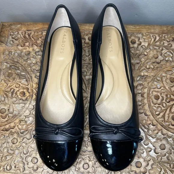 Talbots Women’s Blair Cap Toe Nappa Ballet Flats in Black Sz 8