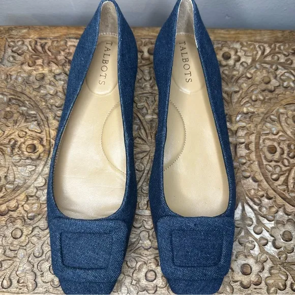 Talbots Women’s Sutton Denim Buckle Flats Sz 6.5