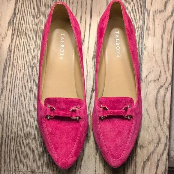 Talbots Fuscia Suede Pointed Toe Driving Loafer Flats with Gold Hardware Size 9