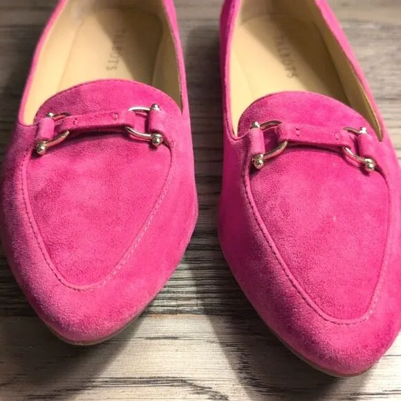 Talbots Fuscia Suede Pointed Toe Driving Loafer Flats with Gold Hardware Size 9