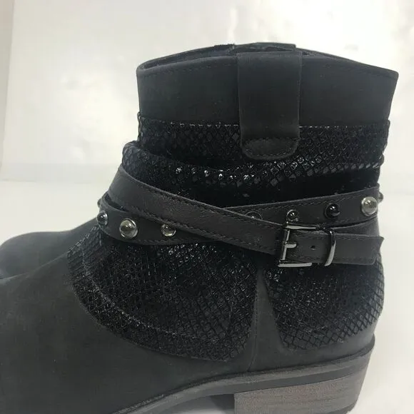 Tamaris Bootie Womens 39 US 7.5 Black Leather Studded Strap Side Zip Lined Moto