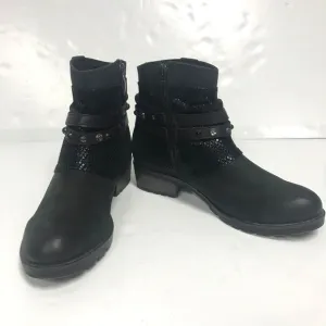 Tamaris Bootie Womens 39 US 7.5 Black Leather Studded Strap Side Zip Lined Moto