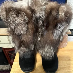 Tecnica Luxurious Fur-Trimmed Black and Brown Women's Boots