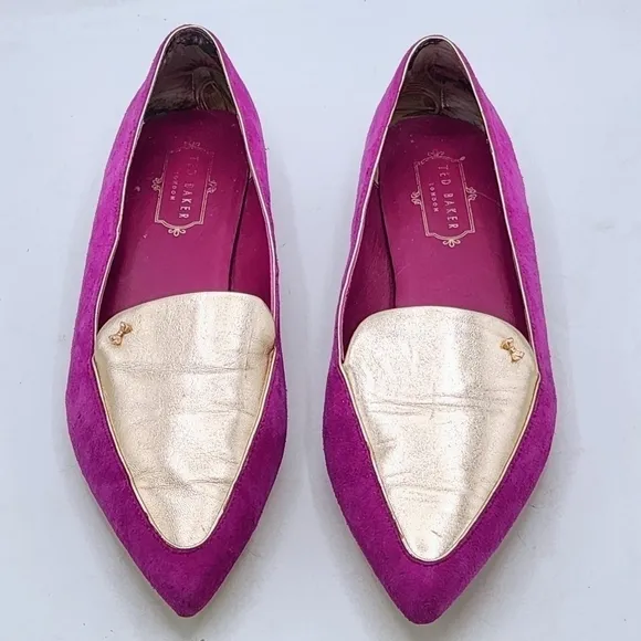 Ted Baker London Oleshky Magenta And Gold Pointy Toe Flats Size 40, 9.5