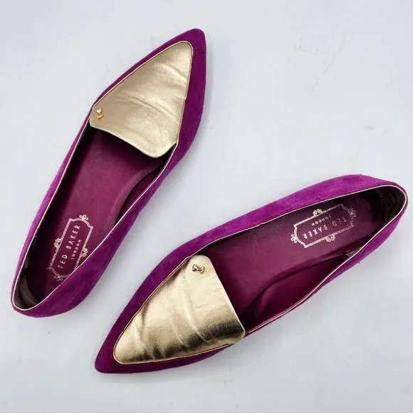 Ted Baker London Oleshky Magenta And Gold Pointy Toe Flats Size 40, 9.5