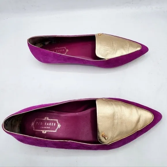 Ted Baker London Oleshky Magenta And Gold Pointy Toe Flats Size 40, 9.5