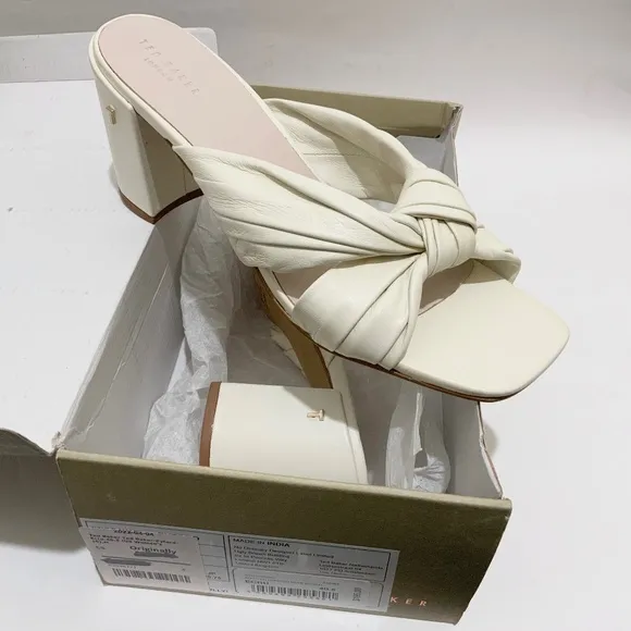 Ted Baker London Pyford White Leather Heeled Sandals Sqaure Toe Mules 10 40.5