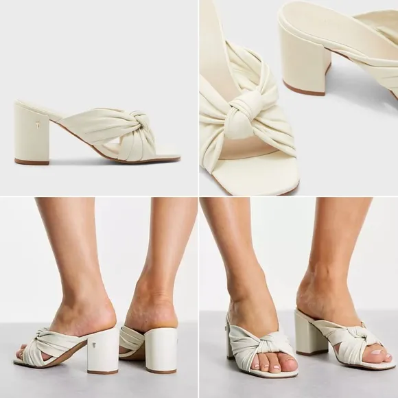 Ted Baker London Pyford White Leather Heeled Sandals Sqaure Toe Mules 10 40.5