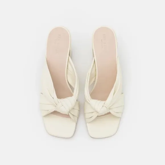 Ted Baker London Pyford White Leather Heeled Sandals Sqaure Toe Mules 10 40.5