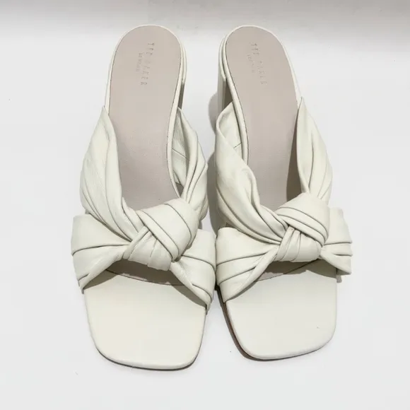 Ted Baker London Pyford White Leather Heeled Sandals Sqaure Toe Mules 10 40.5
