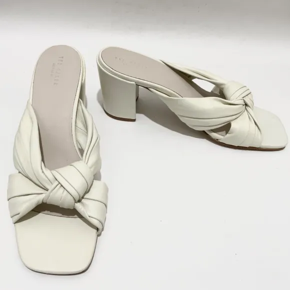 Ted Baker London Pyford White Leather Heeled Sandals Sqaure Toe Mules 10 40.5