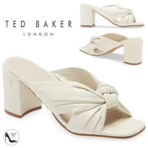 Ted Baker London Pyford White Leather Heeled Sandals Sqaure Toe Mules 10 40.5