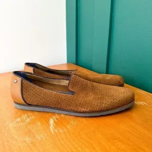 Ted Baker Men’s Oshua Perforated Suede Cognac Brown Leather Slip on Loafers