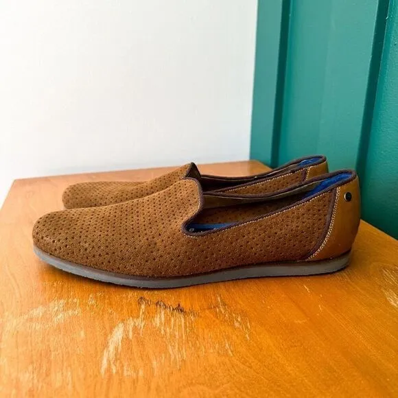Ted Baker Men’s Oshua Perforated Suede Cognac Brown Leather Slip on Loafers