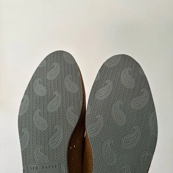 Ted Baker Men’s Oshua Perforated Suede Cognac Brown Leather Slip on Loafers