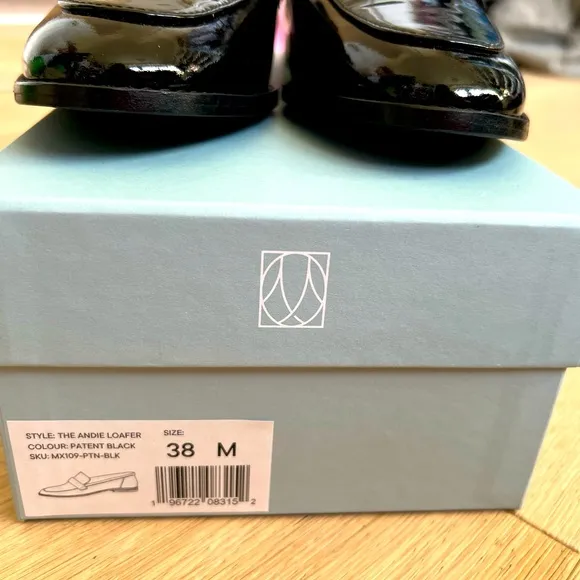 The Andie Loafer by Margaux in Patent Black Leather, NWT, Size 38