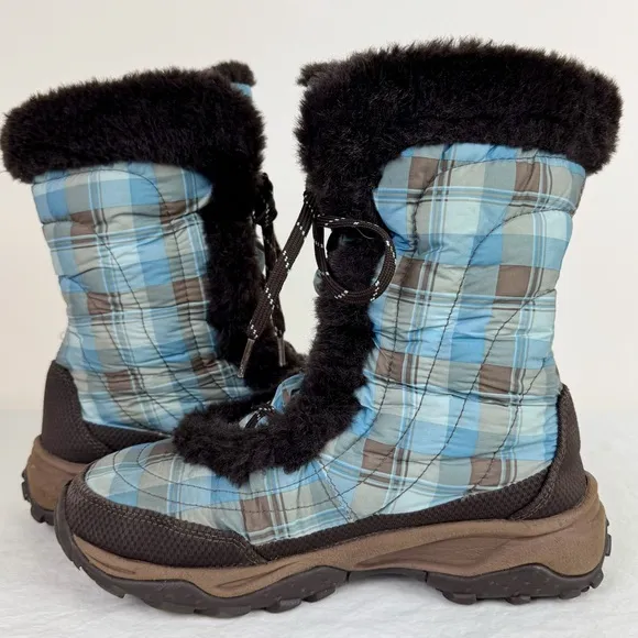 The North Face Nuptse Girls Size 5 Plaid Puffer Boots