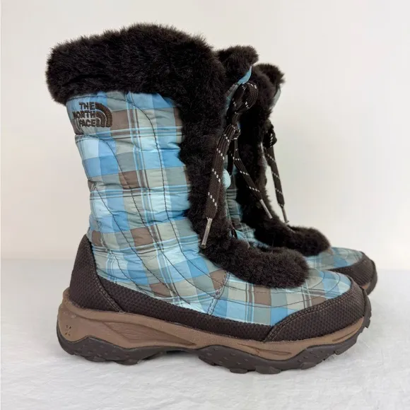 The North Face Nuptse Girls Size 5 Plaid Puffer Boots
