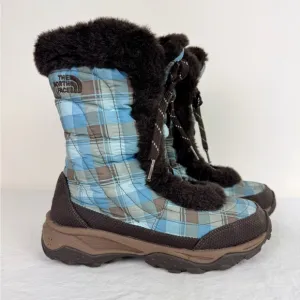 The North Face Nuptse Girls Size 5 Plaid Puffer Boots