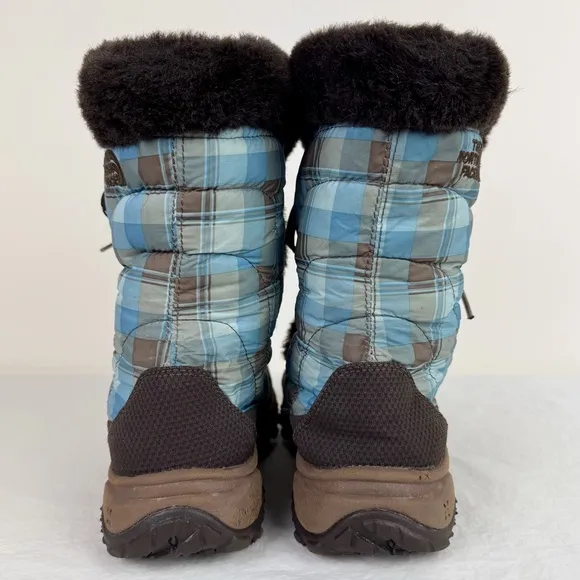 The North Face Nuptse Girls Size 5 Plaid Puffer Boots