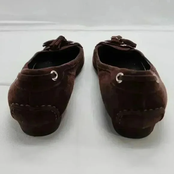 The Original Car Shoe Women's Tasseled Slip On Suede Loafer Flats Brown Size 38