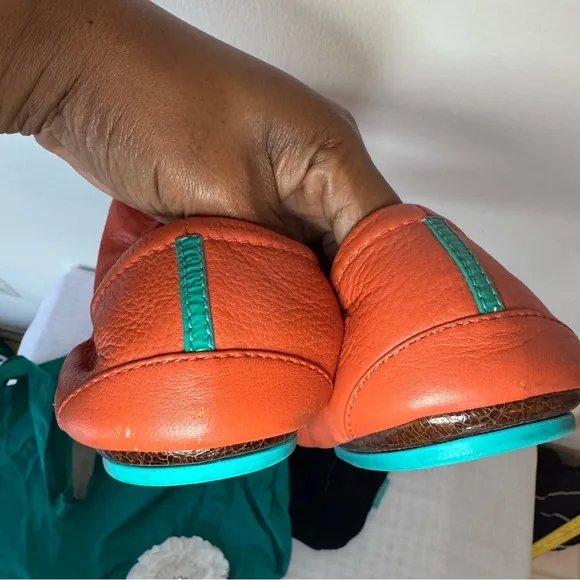 Tieks Orange Ballet Flats with Teal Detail summer office comfort 0035