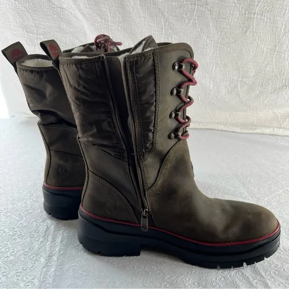 Timberland Malynn Waterproof Cold Weather Leather Boots Women 9.5 Chunky Zip Up