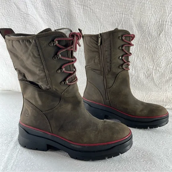 Timberland Malynn Waterproof Cold Weather Leather Boots Women 9.5 Chunky Zip Up