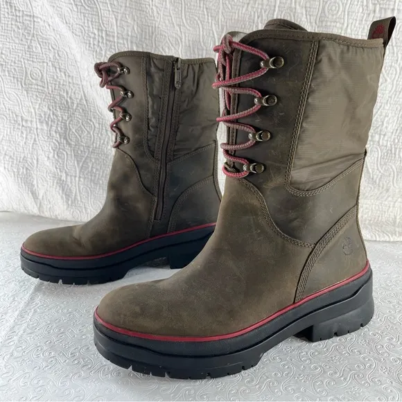 Timberland Malynn Waterproof Cold Weather Leather Boots Women 9.5 Chunky Zip Up