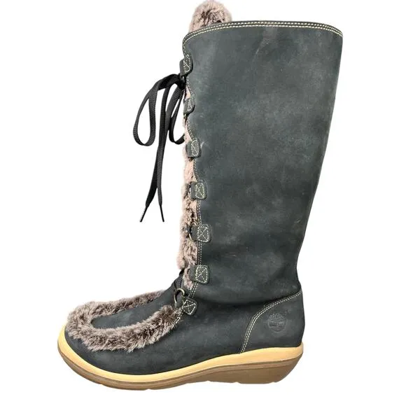 Timberland Women’s Kickadilla Black Nubuck Faux Fur Winter Boot Size US 10