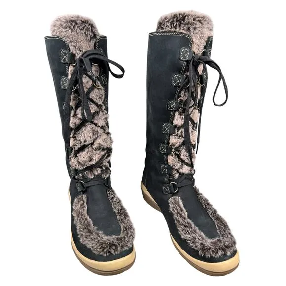 Timberland Women’s Kickadilla Black Nubuck Faux Fur Winter Boot Size US 10
