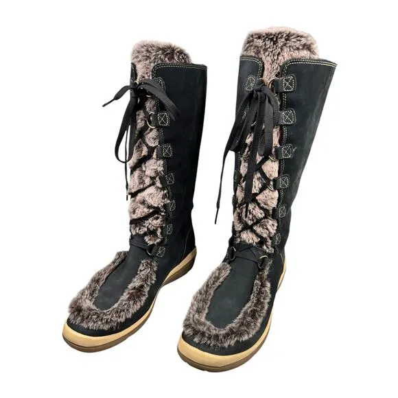 Timberland Women’s Kickadilla Black Nubuck Faux Fur Winter Boot Size US 10