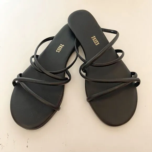 TKEES Nappa Leather Sloane Criss Cross Strappy Flat Slides Sandals