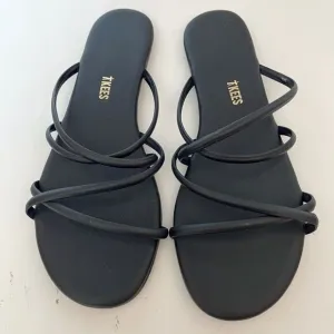 TKEES Nappa Leather Sloane Criss Cross Strappy Flat Slides Sandals