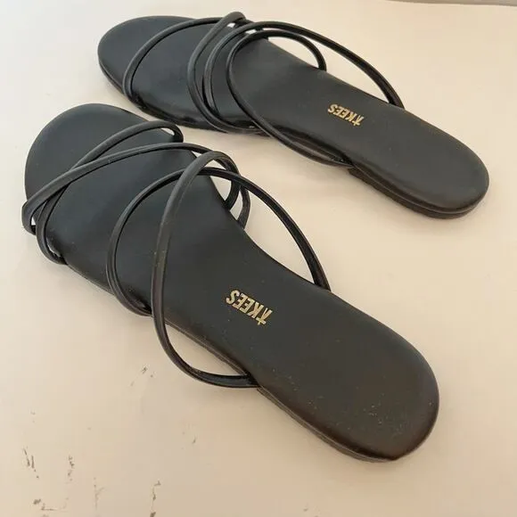 TKEES Nappa Leather Sloane Criss Cross Strappy Flat Slides Sandals