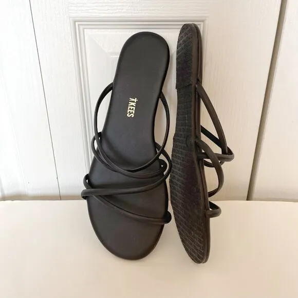 TKEES Nappa Leather Sloane Criss Cross Strappy Flat Slides Sandals
