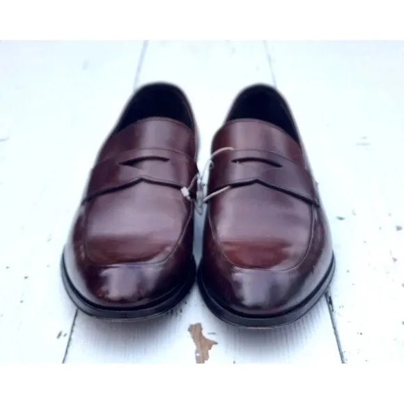 To Boot New York Burnished Brown Leather Penny Loafers Made Italy US 9.5 EU 43.5