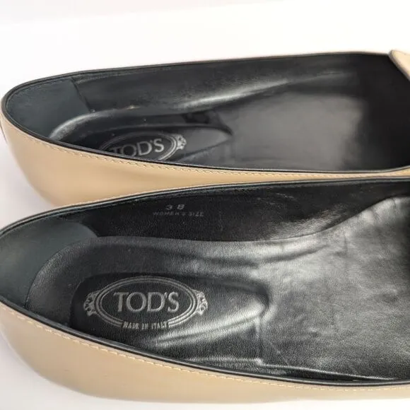 TOD'S Beige Ecru Patent Leather Pointed Toe Tassel Womens Loafer Flat 38 EU 8 US