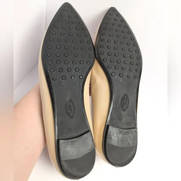 TOD'S Beige Ecru Patent Leather Pointed Toe Tassel Womens Loafer Flat 38 EU 8 US