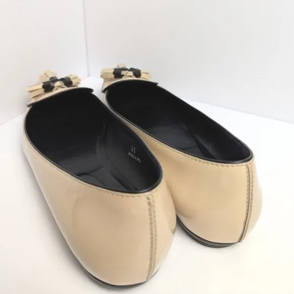 TOD'S Beige Ecru Patent Leather Pointed Toe Tassel Womens Loafer Flat 38 EU 8 US