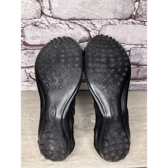 Tod's Black Leather Cap Toe Buckle Ballerina Ballet Flats Women's Sz 10M US/41EU